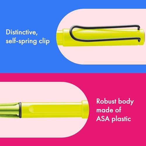 Lamy safari neonyellow - Rollerball Pen with ergonomic grip & line width M - for pleasant long writing - made of robust ASA plastic - including rollerball refill M 63 in black