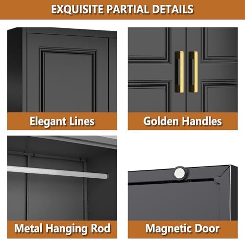 Polup 15" High Black Metal Wall Cabinet, Overhead Closet Storage Unit