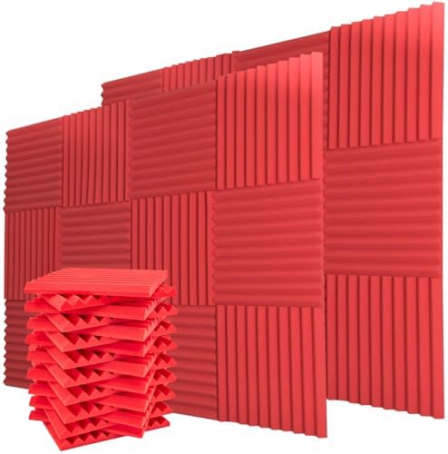 Acoustic Foam Panels 24 Pack 1 x 12x 12 Inches Soundproof Wall Panels Acoustic Foam Sound Panels Noise Reducing Soundproofing Dampening Red Acoustic Panels Fire Resistant