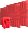 Acoustic Foam Panels 24 Pack 1 x 12x 12 Inches Soundproof Wall Panels Acoustic Foam Sound Panels Noise Reducing Soundproofing Dampening Red Acoustic Panels Fire Resistant
