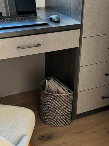 KOUBOO Handwoven Half-Moon Rattan Waste Basket Wicker Trash Can, Black Wash