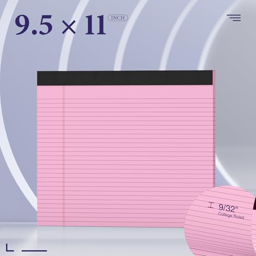 2 Pcs Note Pads 11" x 9.5" Legal Pads College Ruled Notepad Micro Perforated Writing Pads Pink Lined Paper 80GSM College Ruled Paper Pad of Paper 30 Sheets Notebook for School, To-Do Lists, Office