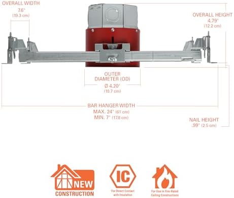 HALO 4” Junction Box Housing fits 4” LED Trims, HALO Surface Mounts, & Fans – Safe in Fire-Rated Ceilings – JB4FR2-4PK