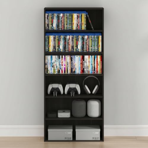 Furinno Basic DVD Shelf, 6-Tier Media Shelf, CD Rack, Espresso | 7 x 24 x 53, Open Shelf for DVD Blueray Game Disc, Cube Storage Organizer, for Living Room, Bedroom, Home Office