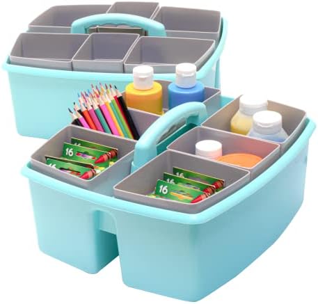 Storex Large Classroom Craft Caddy with Cups, 13 x 11 x 6.575 Inches, Teal, Case of 2 (00984A02C)
