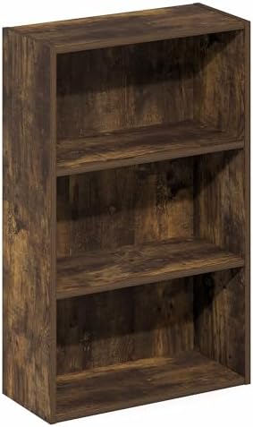 Furinno Basic DVD Shelf, 3-Tier CD Rack, Cube Storage, Amber Pine | 7 x 17 x 26, Open Shelf for DVD Blueray Game Disc, Organizer Media Shelf, for Living Room, Bedroom, Home Office
