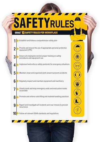 Workplace Safety Rules Poster 18'' x 24'' - OSHA Compliant Safety Rules Poster for Workplace, Warehouses, Office & Industrial, Laminated Workplace Rules Poster Guidelines Waterproof, Tear-Resistant
