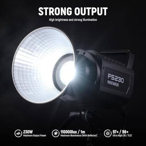 NEEWER FS230 230W COB Video Light 2.4G/APP Control, 110000lux/1m 5600K Daylight Bowens Mount Photography Continuous Output Lighting for Video Recording, Silent Fan, 9 Scenes 4 Dimming Types CRI97+