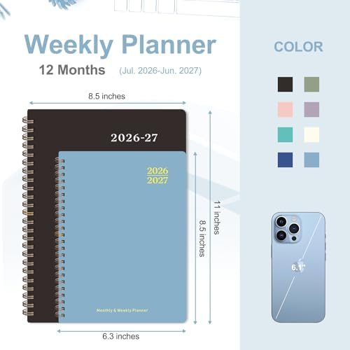 Planner 2026-2027, Weekly and Monthly Academic Planner, July 2026 - June 2027, Hardcover Calendar Agenda Book for School Year Planning, School Supplies for Teacher and Student, A5(6.3'' x 8.5'')