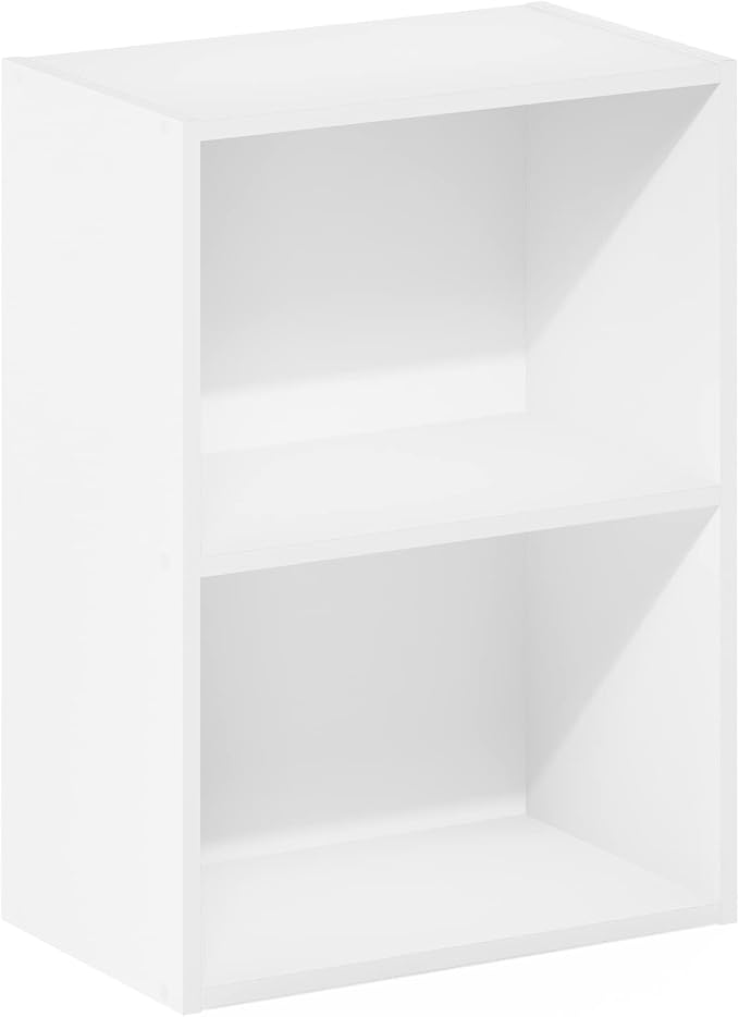 Furinno LUDER 2-Tier Book Shelf, Open Shelves Bookshelf, White | 9 x 16 x 21, Closed Back, Modern Bookcase, for Living Room, Bedroom, Home Office