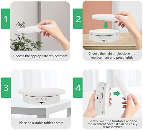 Remote Motorized Rotating Display Stand Turntable with Rechargeable Battery Motorized Lazy Susan with 5.74/7.08/8.66 inch Replacement Cover 3 in 1 for Photography Products and Shows (White)