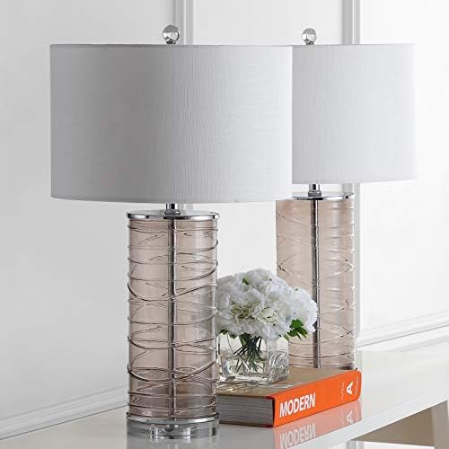 JONATHAN Y Cole 27.5" Fused Glass Table Lamp, Smoky Gray, Set of 2