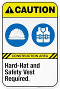 Hard-Hat and Safety Vest Required Sign, ANSI Caution Sign,