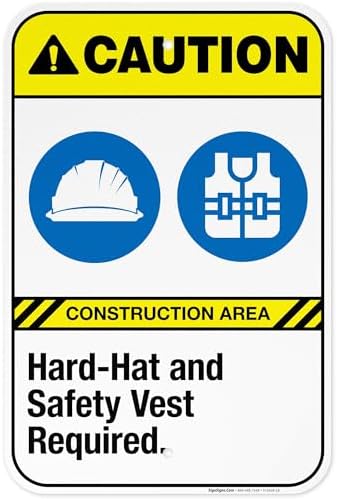 Hard-Hat and Safety Vest Required Sign, ANSI Caution Sign,