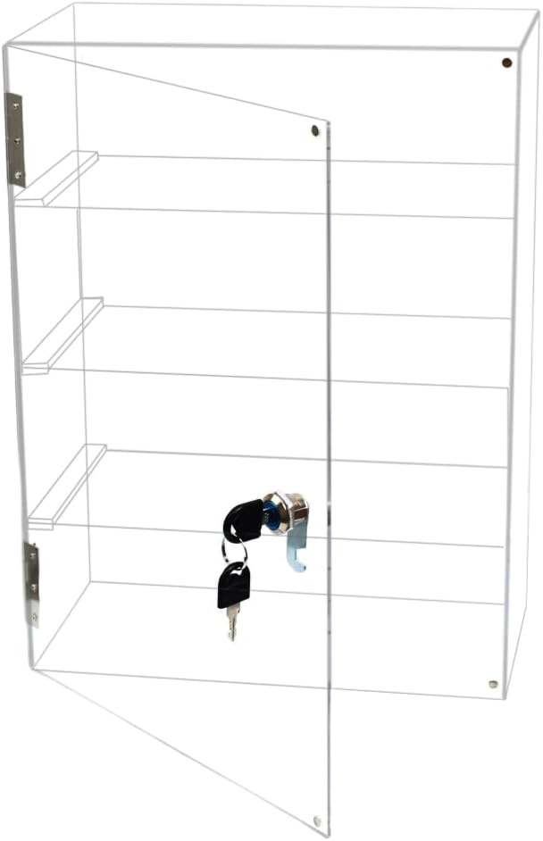 4 Shelf Acrylic Display Case with Lock, Cabinet for Collectibles | Clear lockable countertop showcase, vitrinas para colecciones, small case for figures, jewelry, bobblehead, perfume, knife