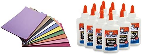 Childcraft Construction Paper, 9 x 12 Inches, Assorted Colors, 500 Sheets - 1465886 & Elmer's Liquid School Glue, Washable, 4 Ounces Each, 12 Count - Great for Making Slime