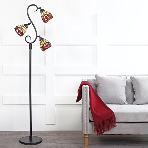 JONATHAN Y Walker 3-Light Tiffany Floor Lamp Stained Glass 70.5", Bronze