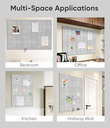 Large Cork Board for Walls 36" x 24", 6 Pack Felt Wall Tiles with Push Pins for Office Home, Pin Board Bulletin Board for Photo Pictures, Heather Gray