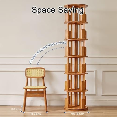 GAMAK Rotating Bookshelf Tower for Kids 360 Display 4 Tier Floor Standing Bookcase Tall Skinny Wood Bookcase Spinning Bookshelf for Bedroom Living Room Study Room (Color : Wood)