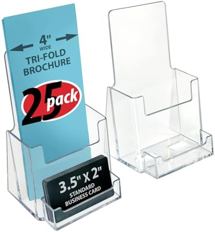 Azar Displays 252922-25PK Counter Trifold Brochure Holder with Business Card Pocket, 25-Pack