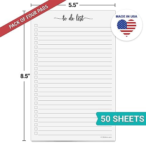 321Done To Do List Notepad, 5.5x8.5, 4-Pack, 50 Sheets Each, College Ruled