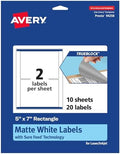 Avery TrueBlock Matte White Rectangle Labels, Sure Feed Technology, 5" x 7", 20 Matte White Labels, Laser/Inkjet Printable, Great for Packaging and Product Merchandising