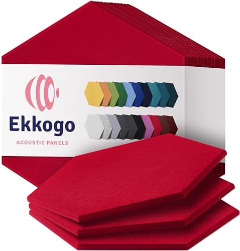 Acoustic Panels 12-Pack Soundproof Wall Panels 14"X12.1"X0.4" Sound Panels High Density Sound Dampening Panels - [Candy Red Hexagon]
