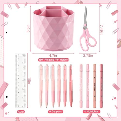 Eersida 20 Pcs Pink Office Supplies, Desk Accessories and Organizer Set
