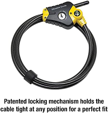 Master Lock Black and Yellow Python Cable Lock-Key, OutdoorLock for Bikes, Trail Cameras, and Other Equipment, 6 Foot Long x 3/8-Inch Diameter, 8413DPF (Pack of 6)