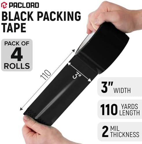 3" x 110 Yards Black Packing Tape, 4 Rolls - 2.0 Mil Carton Sealing Tape