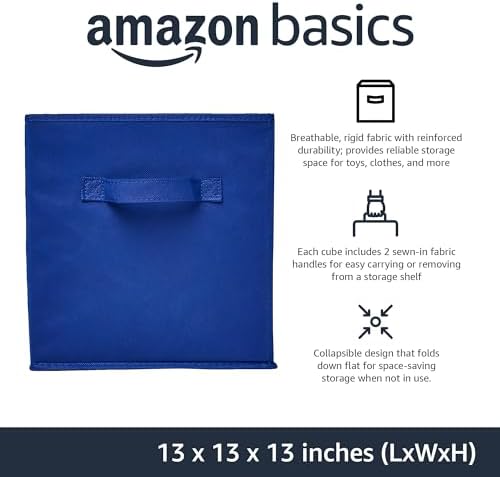 Amazon Basics Collapsible Fabric Storage Bins, Cube Organizer with Handles, 13"x13"x13", Navy, 6-Pack