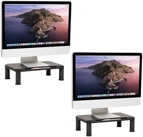 Mind Reader Monitor Stand, Height Adjustable, Laptop, Computer, Riser, Office, Set of 2, Black