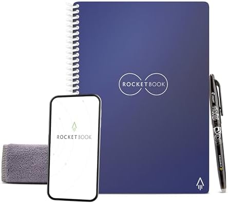 Rocketbook Core Reusable Spiral Notebook, Executive Size 6x8.8, Navy Blue - Dotted Pages, App-Connected, Erasable, Durable Cover, Ideal for School, Work, and Creative Projects