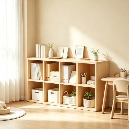 Solid Wood Horizontal Bookshelf,Cubby Storage Organizer,Vertical or Horizontal Bookcase,Hallway TV Stand,for Books, Photo Albums, Plants & Daily Necessities(47.2"-8Cube)
