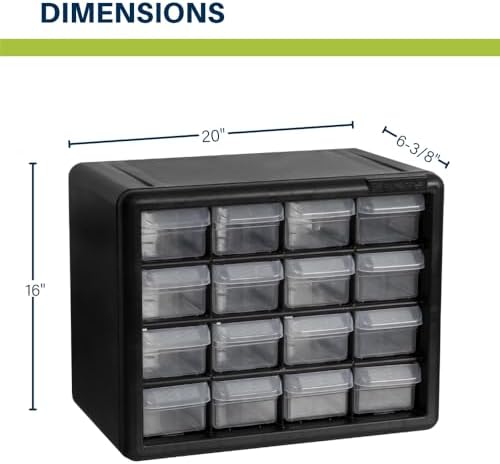 Akro-Mils 16-Drawer Plastic Cabinet for Garage Organization, Beads, Makeup Organizer, Building Bricks Storage, Teacher Toolbox, 10-1/2" W x 6-1/2" D x 8-1/2" H, 10716 Black (Pack of 4)