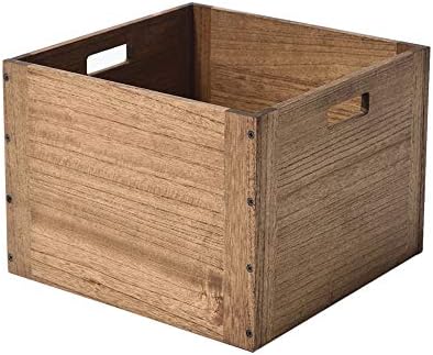 KIRIGEN Stackable Wood Storage Cube with Handles, Open Crate Bin, Brown