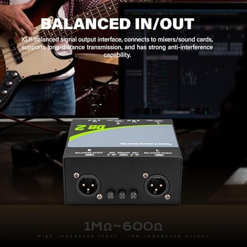 Bolanle DB2 Passive 2-Channel DI Box, Reamp Hum Eliminator XLR Stereo