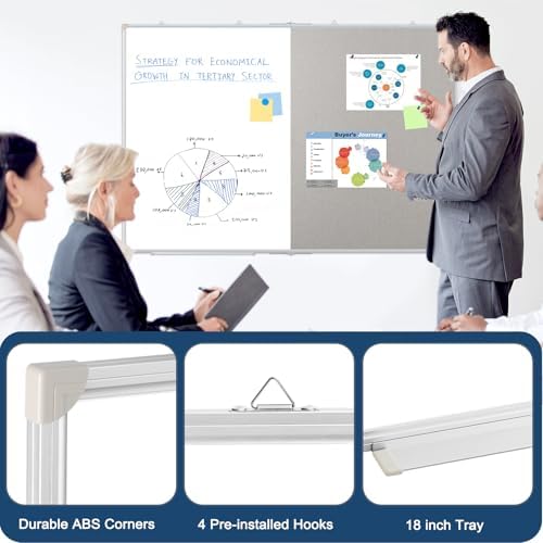 Large White Board Dry Erase Foldable Bulletin Board Combo 60x40 for Wall