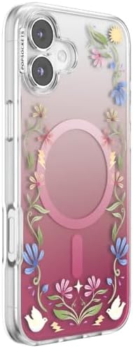 PopSockets iPhone 16 Plus Phone Case with MagSafe, Wireless Charging Compatible, Disney - Boho Wildflowers Maroon