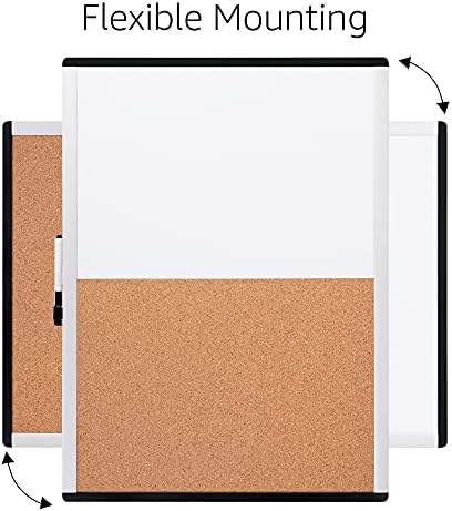 Amazon Basics Magnetic Dry Erase Whiteboard & Cork Board Combo, Double-Sided, Lightweight, Easy to Install, Plastic/Aluminum Frame, 17" x 23"