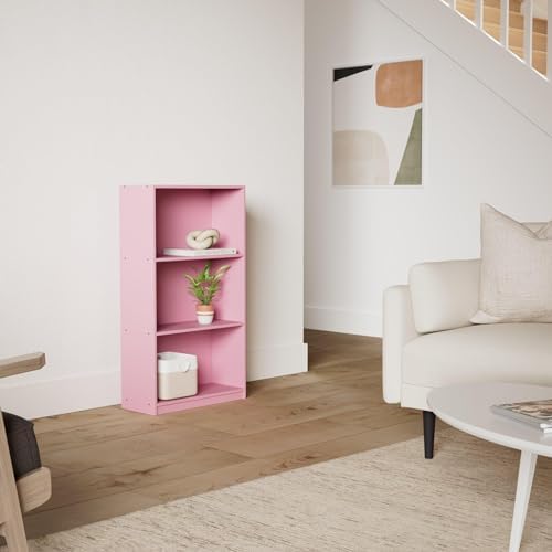 Furinno Basic 3-Tier Book Shelf with Open Shelves, Pink
