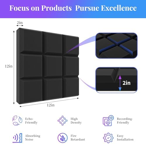 JBER 24 Pack Acoustic Foam Panels, 9 Blocks Studio Foam Sound Insulation