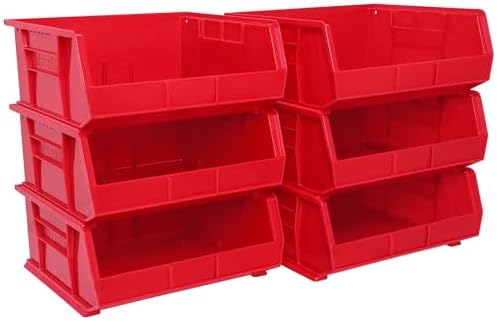 Akro-Mils 30250 AkroBins Plastic Storage Bins, 15"x16"x7", Red, 6-Pack
