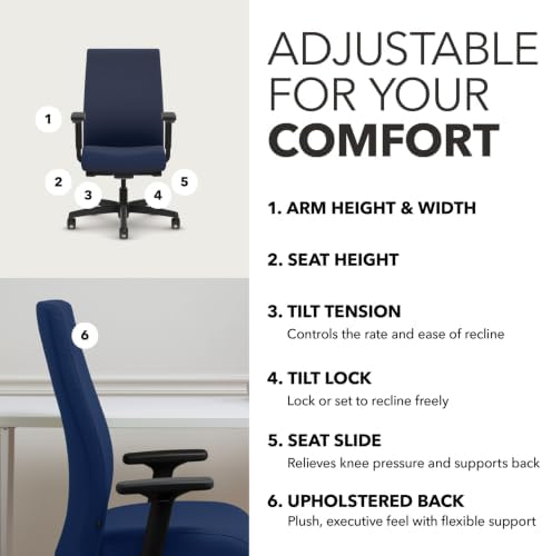 HON Ignition 2.0 Ergonomic Office Chair, Lumbar Support, Desk Chair, Indigo