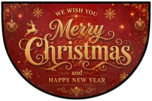 Pardick Merry Christmas Half Round Door Mat, Non-Slip Welcome Entrance Way Rug Semi Circle Front Doormats Washable Shoe Scraper Floor Mat Outdoor Rugs for Gar