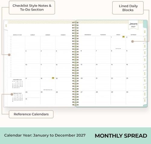 Blue Sky 2027 Weekly & Monthly Planner, 8.5"x11", Secret Garden Mint