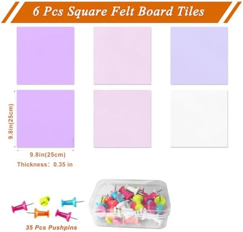 Square Felt Cork Bulletin Board Tiles, Self Adhesive DIY Felt Pin Board for Wall 30" x 20" with 35 Pushpins for Office School Home Wall Decor Stickers Memos Photos Display (Purple+Pink)