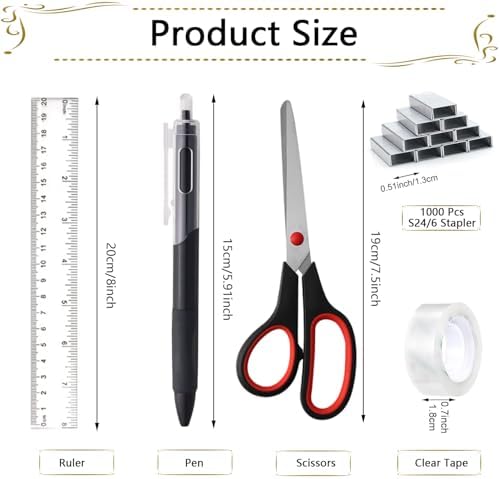 Office Supplies,Desk Accessories,Stapler and Tape Dispenser Set,1000 Staples,Staple Remover,Pen Holder,Folding Phone Holder,Journal Notebook,Ballpoint Pen,Scissor,Ruler,Clear Tape,Sticky Notes,Ect