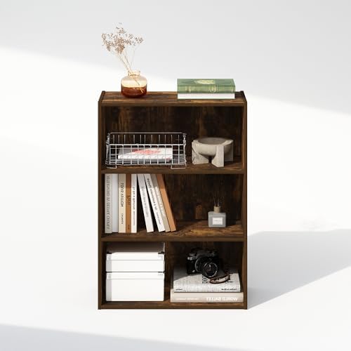 Furinno Simple Book Shelf, 3-Tier Bookshelf, Storage Shelves Bookcase, 9.7 x 23.7 x 31.5, for Living Room, Bedroom, Home Office, Amber Pine