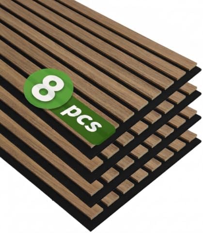 Art3d 8-Pack 12" x 93" Soundproof Wood Slat Panels, 62 sq.ft Acoustic Wall Panels, 3D Wall Panels with Wood Slat Design, Decorative Wood Wall Panel for Accent Walls-Deep Walnut